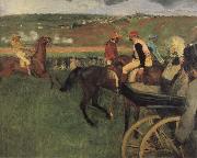 On the race place Jockeys next to a carriage Edgar Degas